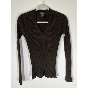Vintage Y2K Banana Republic brown v-neck ribbed wool sweater Gilmore Girls L